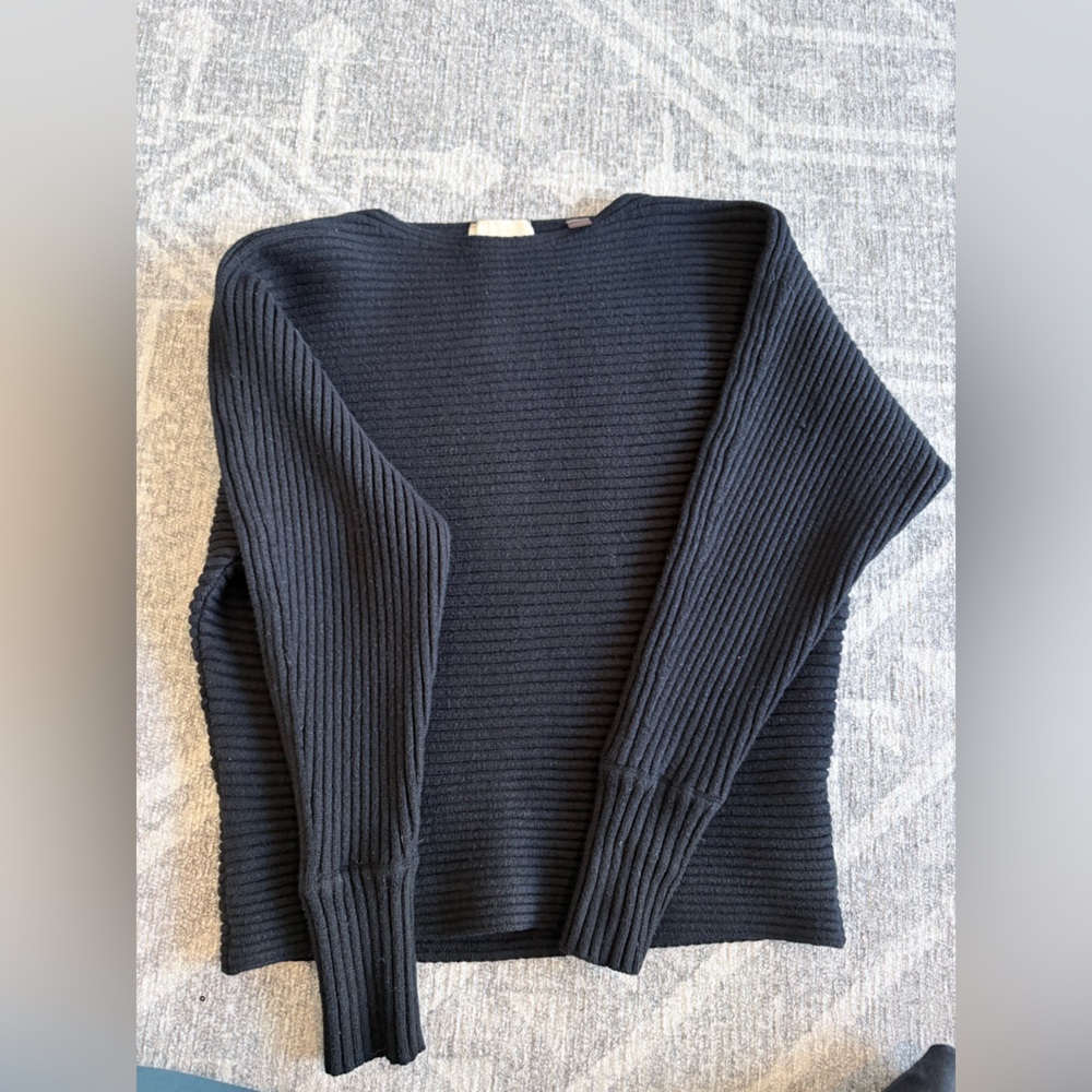 Elie Tahari Black Ribbed boat Neck Sweater